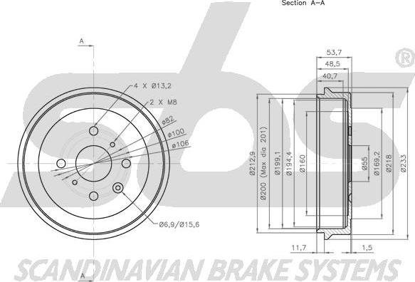 SBS 1825.251911 - Тормозной барабан autospares.lv