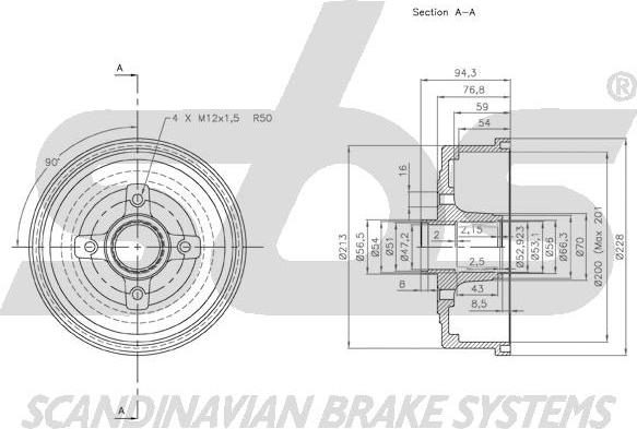 SBS 1825.253624 - Тормозной барабан autospares.lv