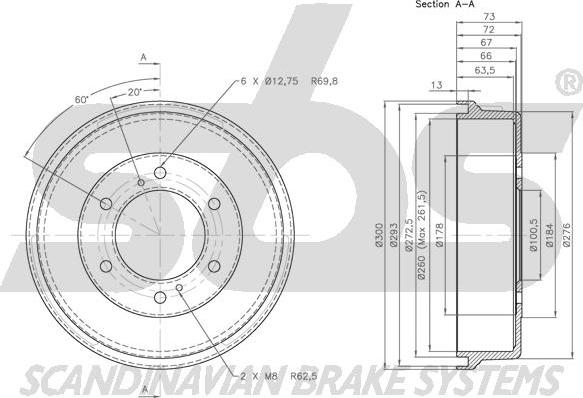 SBS 1825.252206 - Тормозной барабан autospares.lv