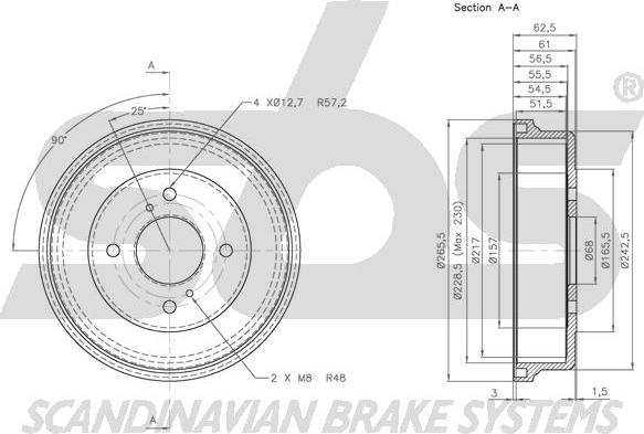 SBS 1825.252212 - Тормозной барабан autospares.lv