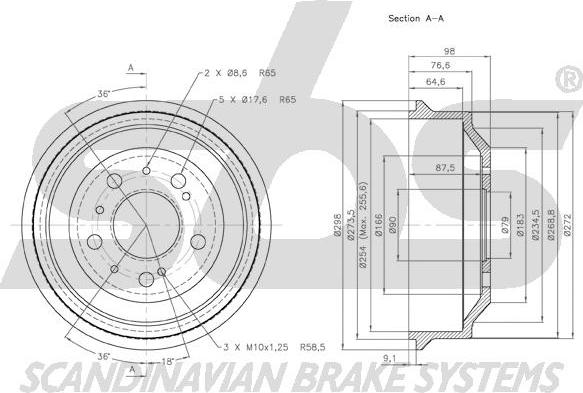 SBS 1825.261901 - Тормозной барабан autospares.lv