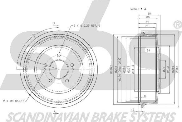 SBS 1825.263402 - Тормозной барабан autospares.lv