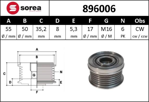 Sera 896006 - Шкив генератора, муфта autospares.lv