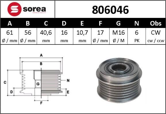 Sera 806046 - Шкив генератора, муфта autospares.lv