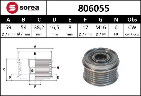 Sera 806055 - Шкив генератора, муфта autospares.lv