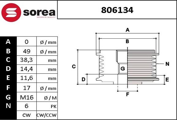 Sera 806134 - Шкив генератора, муфта autospares.lv