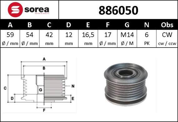 Sera 886050 - Шкив генератора, муфта autospares.lv