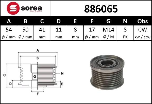 Sera 886065 - Шкив генератора, муфта autospares.lv