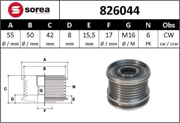 Sera 826044 - Шкив генератора, муфта autospares.lv