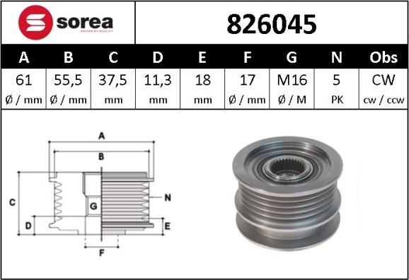 Sera 826045 - Шкив генератора, муфта autospares.lv