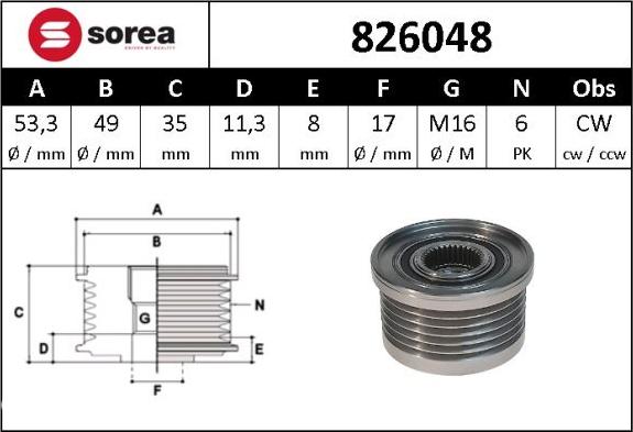 Sera 826048 - Шкив генератора, муфта autospares.lv