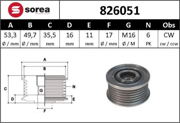 Sera 826051 - Шкив генератора, муфта autospares.lv