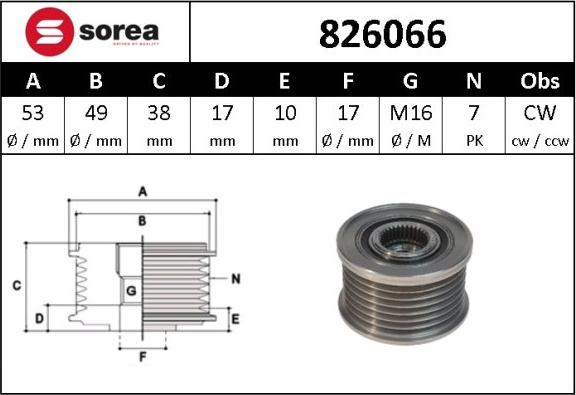 Sera 826066 - Шкив генератора, муфта autospares.lv