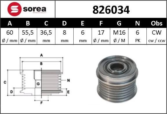 Sera 826034 - Шкив генератора, муфта autospares.lv