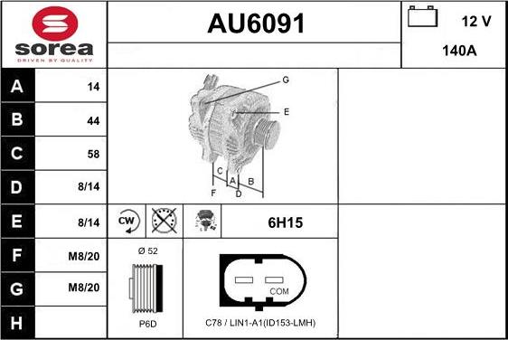 Sera AU6091 - Генератор autospares.lv