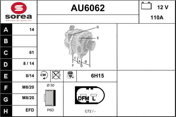 Sera AU6062 - Генератор autospares.lv