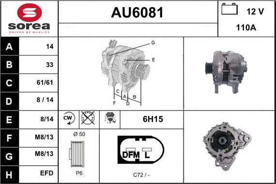 Sera AU6081 - Генератор autospares.lv