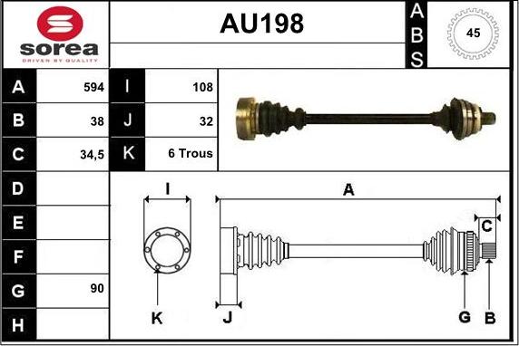 Sera AU198 - Приводной вал autospares.lv