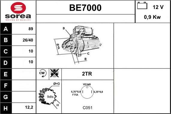 Sera BE7000 - Стартер autospares.lv