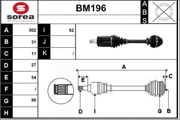 Sera BM196 - Приводной вал autospares.lv