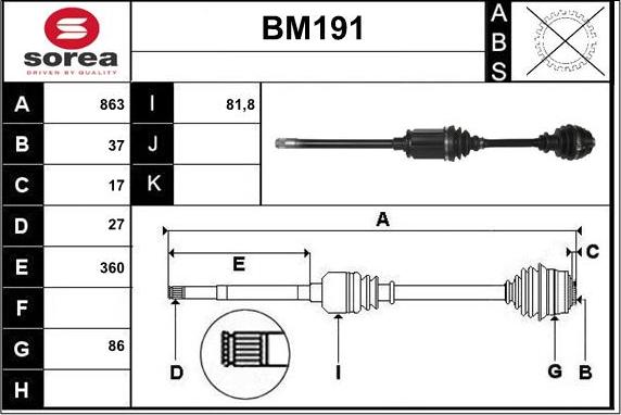 Sera BM191 - Приводной вал autospares.lv