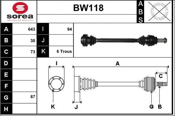 Sera BW118 - Приводной вал autospares.lv