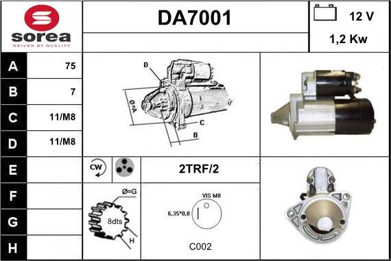 Sera DA7001 - Стартер autospares.lv