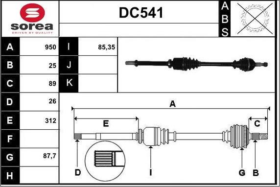 Sera DC541 - Приводной вал autospares.lv