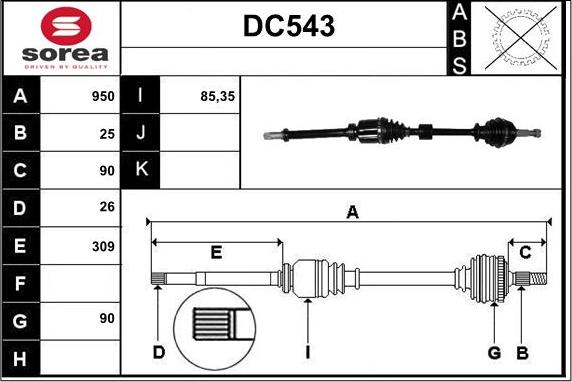 Sera DC543 - Приводной вал autospares.lv