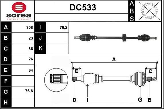 Sera DC533 - Приводной вал autospares.lv