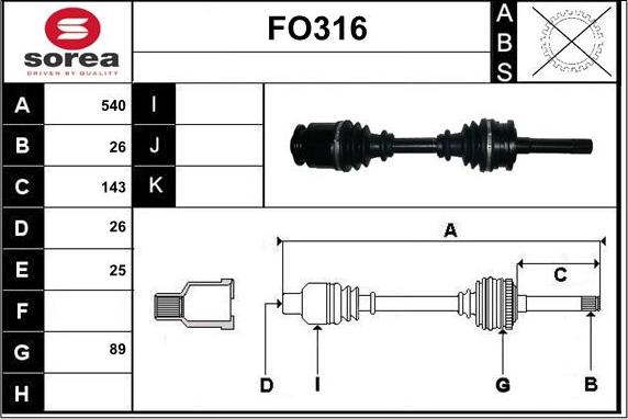 Sera FO316 - Приводной вал autospares.lv