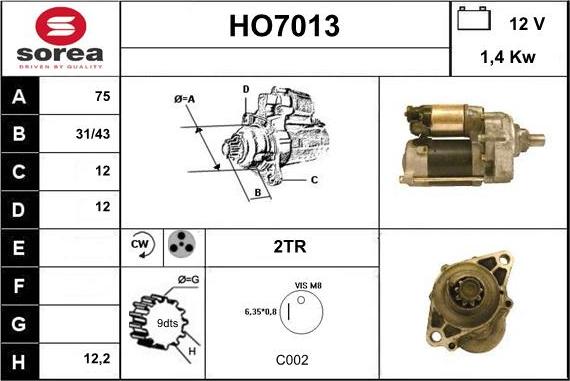 Sera HO7013 - Стартер autospares.lv