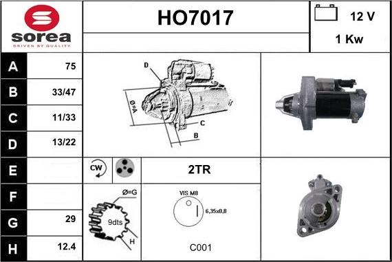 Sera HO7017 - Стартер autospares.lv