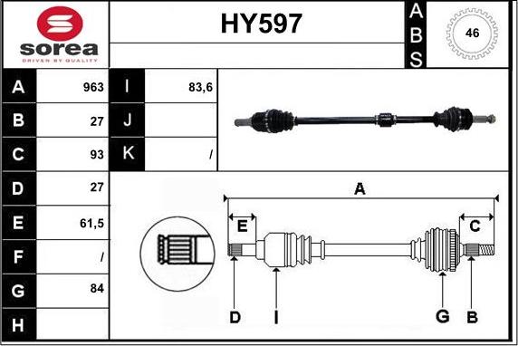 Sera HY597 - Приводной вал autospares.lv