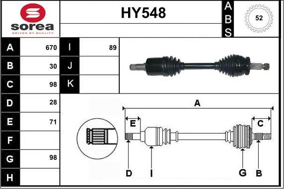 Sera HY548 - Приводной вал autospares.lv