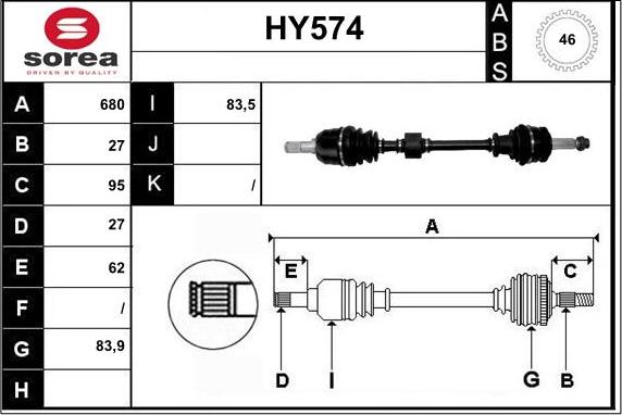 Sera HY574 - Приводной вал autospares.lv