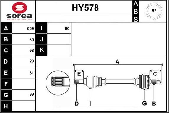 Sera HY578 - Приводной вал autospares.lv