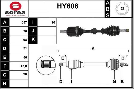 Sera HY608 - Приводной вал autospares.lv