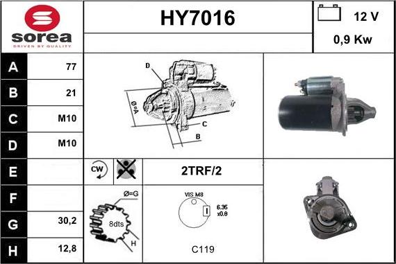 Sera HY7016 - Стартер autospares.lv