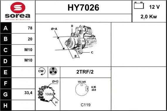 Sera HY7026 - Стартер autospares.lv