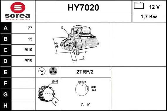 Sera HY7020 - Стартер autospares.lv