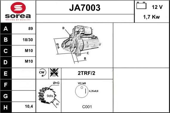 Sera JA7003 - Стартер autospares.lv