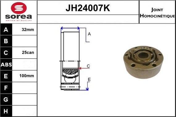 Sera JH24007K - Шарнирный комплект, ШРУС, приводной вал autospares.lv