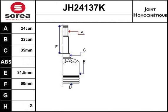 Sera JH24137K - Шарнирный комплект, ШРУС, приводной вал autospares.lv