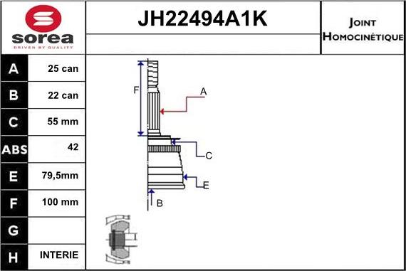 Sera JH22494A1K - Шарнирный комплект, ШРУС, приводной вал autospares.lv