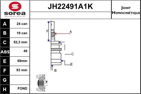 Sera JH22491A1K - Шарнирный комплект, ШРУС, приводной вал autospares.lv