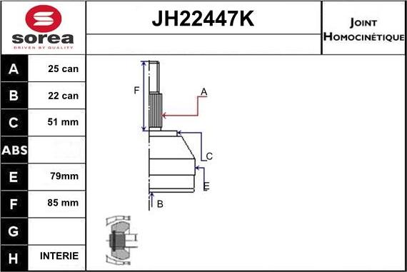 Sera JH22447K - Шарнирный комплект, ШРУС, приводной вал autospares.lv