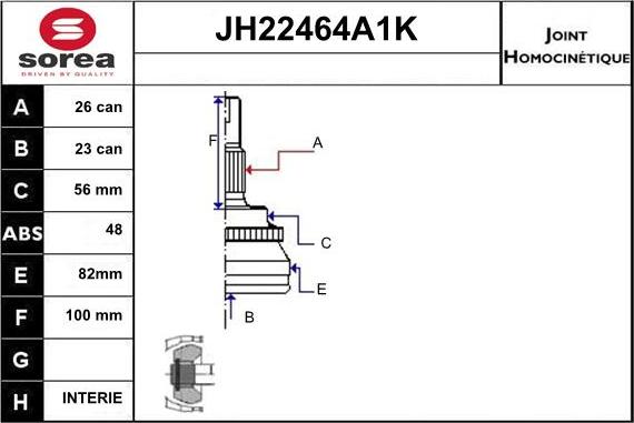 Sera JH22464A1K - Шарнирный комплект, ШРУС, приводной вал autospares.lv