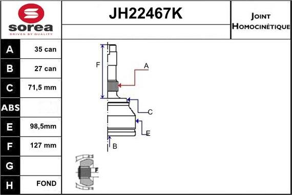 Sera JH22467K - Шарнирный комплект, ШРУС, приводной вал autospares.lv