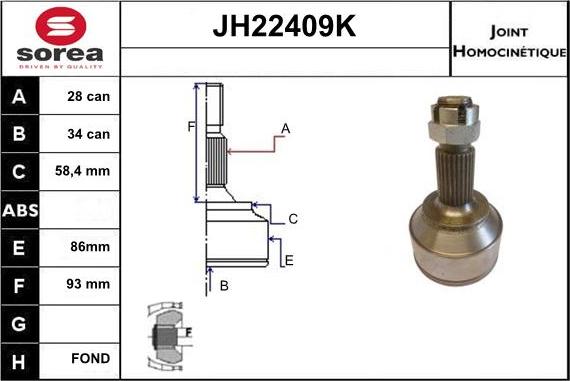 Sera JH22409K - Шарнирный комплект, ШРУС, приводной вал autospares.lv